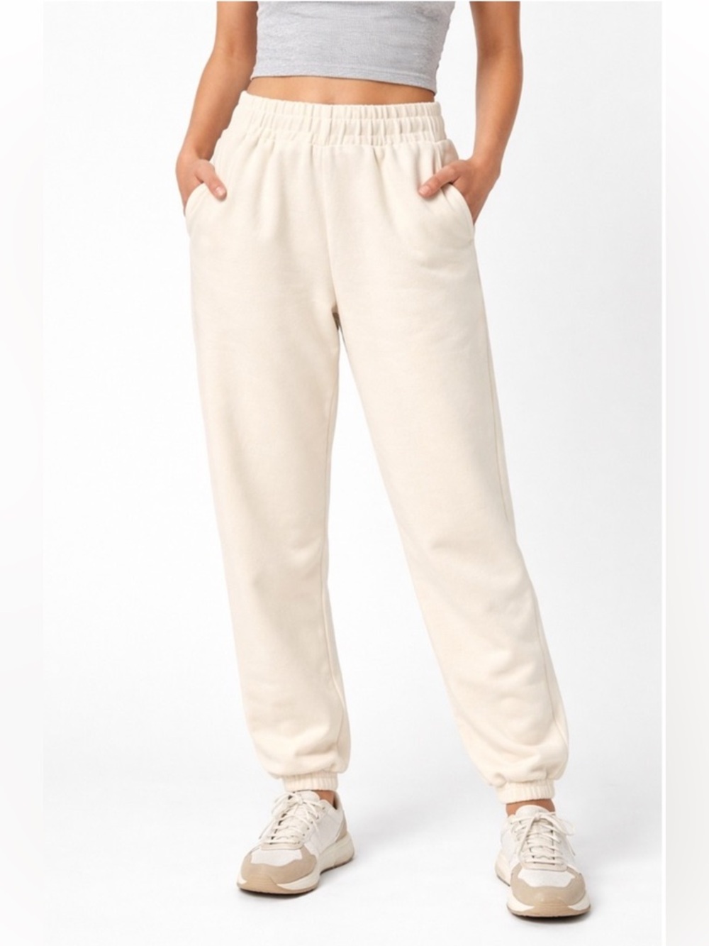 Pact Women's Bone Cloud Brushed Fleece Sweatpants Joggers Organic Cotton Medium